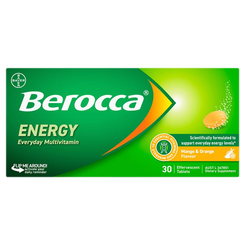 Load image into Gallery viewer, Berocca Energy Mango And Orange 30 Effervescent Tablets

