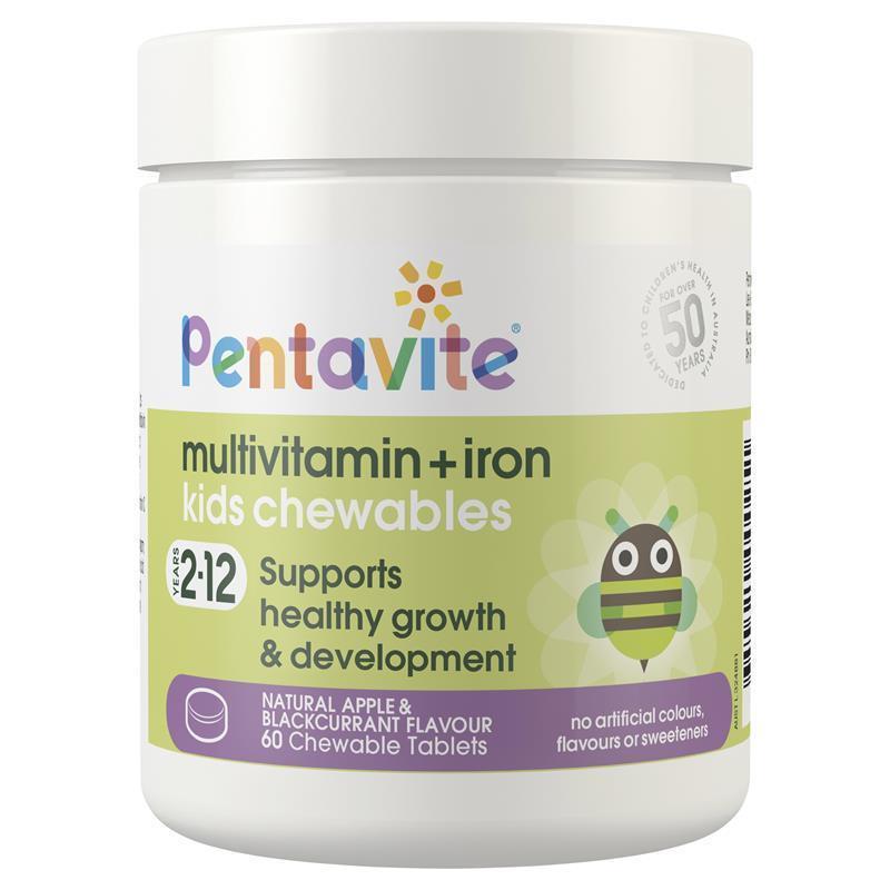Load image into Gallery viewer, Pentavite Multivitamin + Iron Kids 60 Chewable Tablets
