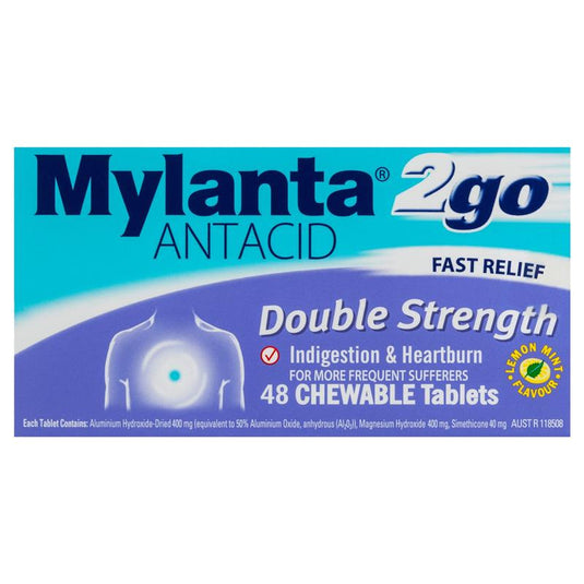 Mylanta 2Go Antacid Double Strength Tablets Lemon Mint 48 Pack
