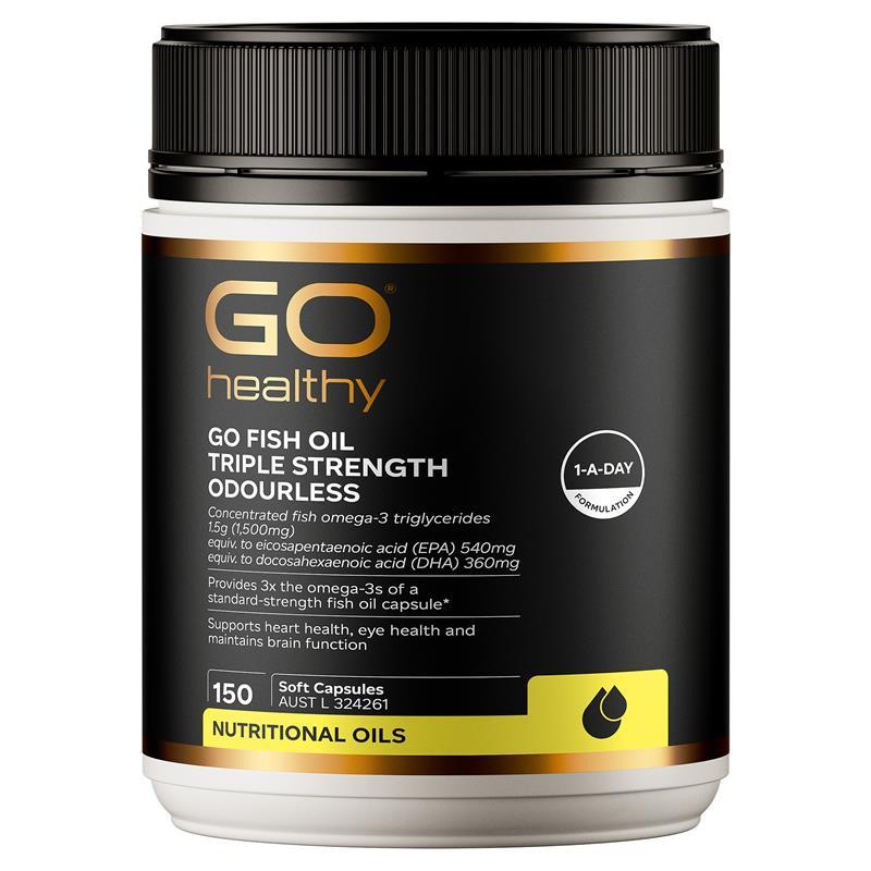 Load image into Gallery viewer, Go Healthy Fish Oil Triple Strength Odourless Softgel 150 Capsules Exclusive Size NEW
