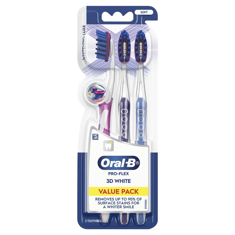 Load image into Gallery viewer, Oral B Toothbrush 3D White Pro-Flex Whitening Luxe 3 Pack
