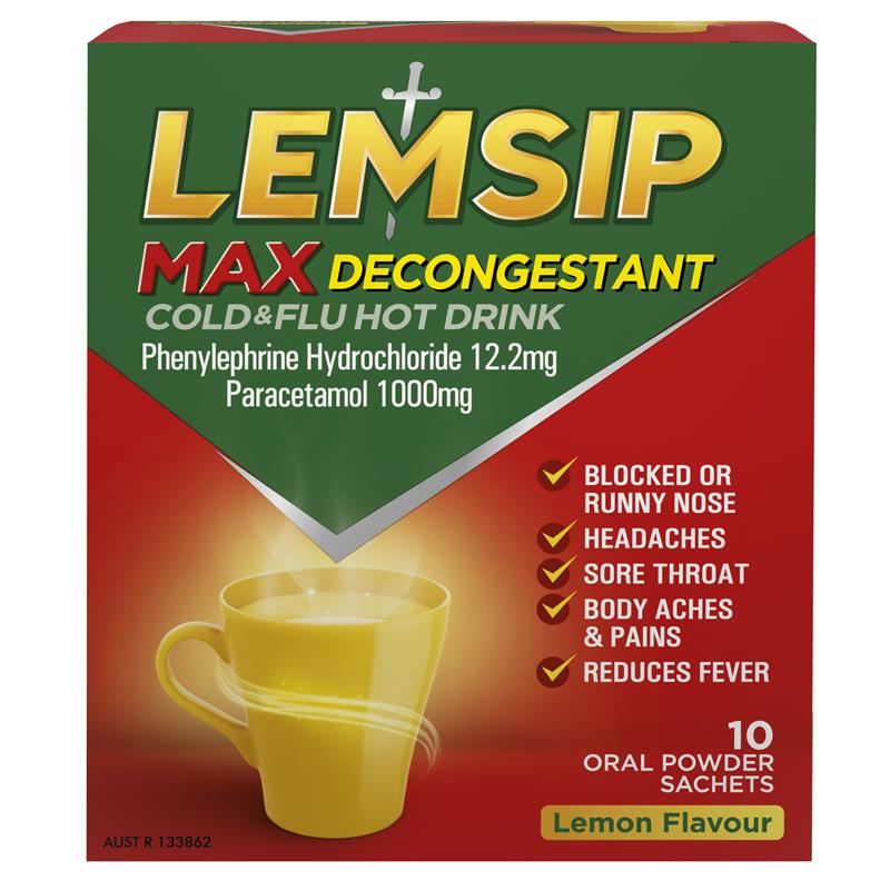 Load image into Gallery viewer, Lemsip Max with Decongestant Lemon 10pk Cold and Flu Hot Drink
