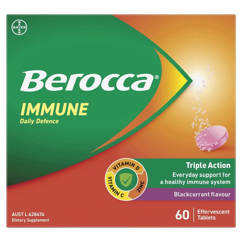 Load image into Gallery viewer, Berocca Immune Daily Defence Blackcurrant 60 Effervescent Tablets Exclusive Size
