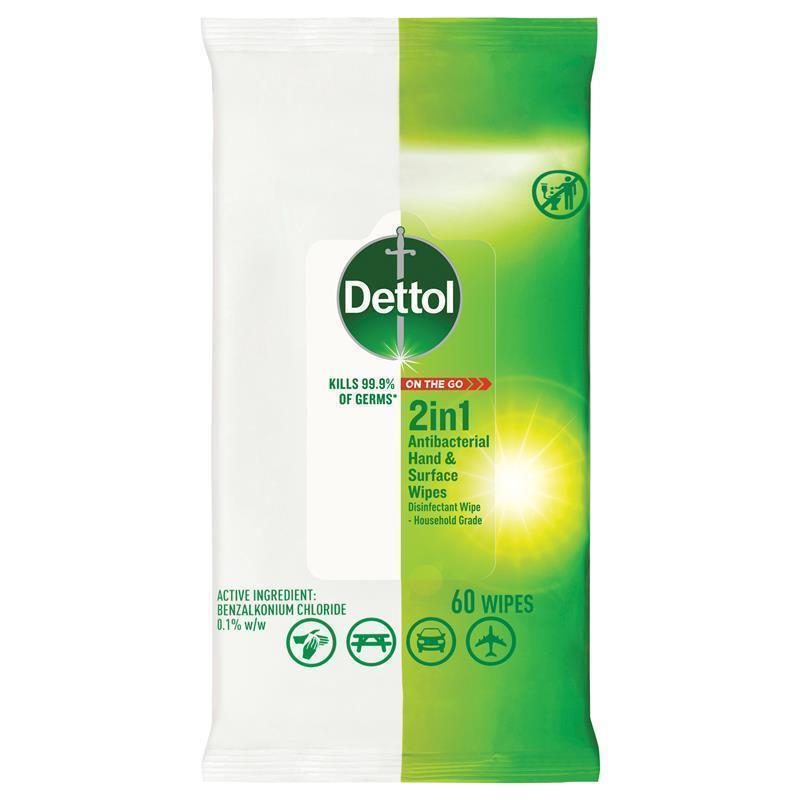 Load image into Gallery viewer, Dettol 2in1 Hands &amp; Surfaces Antibacterial 60 Wipes
