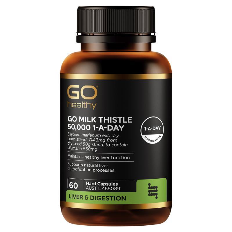 Load image into Gallery viewer, GO Healthy Milk Thistle 50000mg 1-A-Day 60 Vege Capsules
