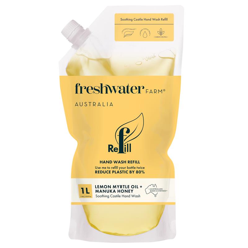 Load image into Gallery viewer, Freshwater Farm Hand Wash Lemon Myrtle + Manuka Honey Pouch refill 1 Litre
