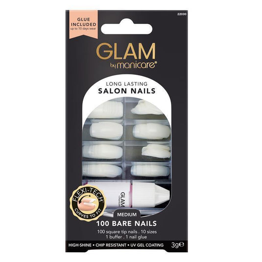 Glam By Manicare Salon Nails 100 Bare Nails Medium Square 100 Pieces