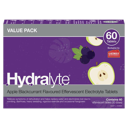 Hydralyte Electrolyte Effervescent Apple Blackcurrant 60 Tablets Exclusive Size