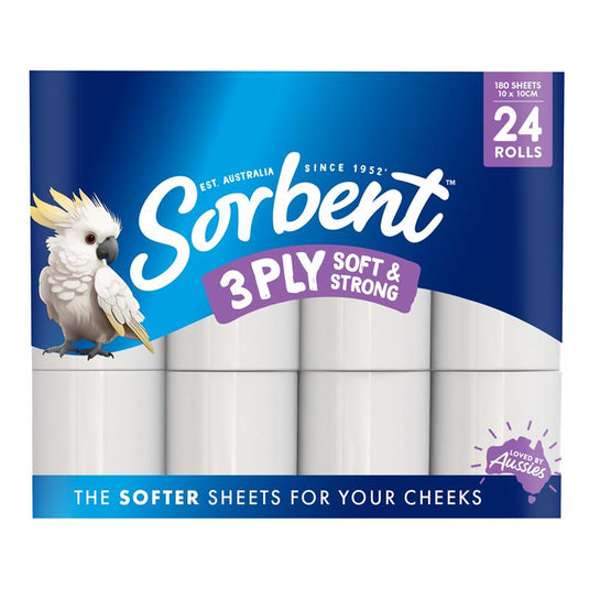 Sorbent Toilet Tissue Silky White 3PLY 24 Pack