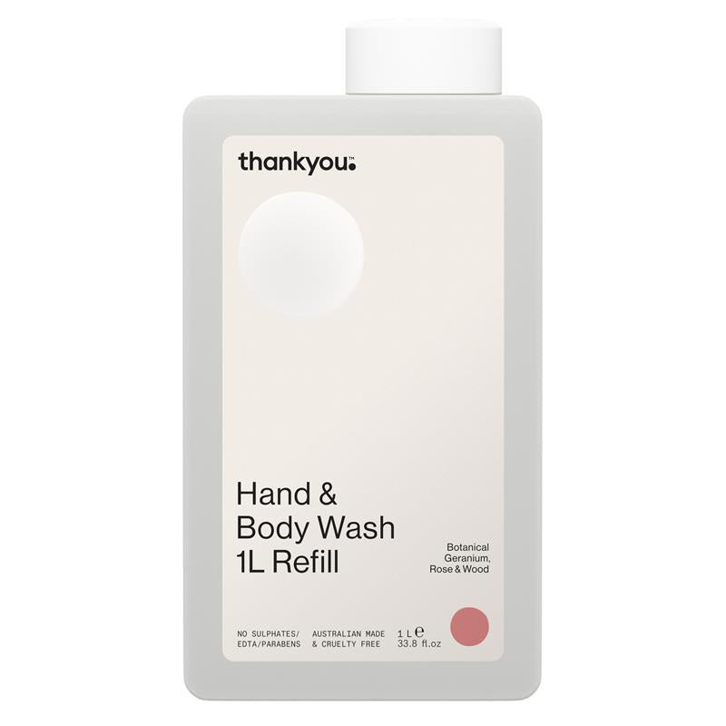 Load image into Gallery viewer, Thankyou Hand &amp; Body Wash Botanical Geranium Rose &amp; Wood Refill 1L
