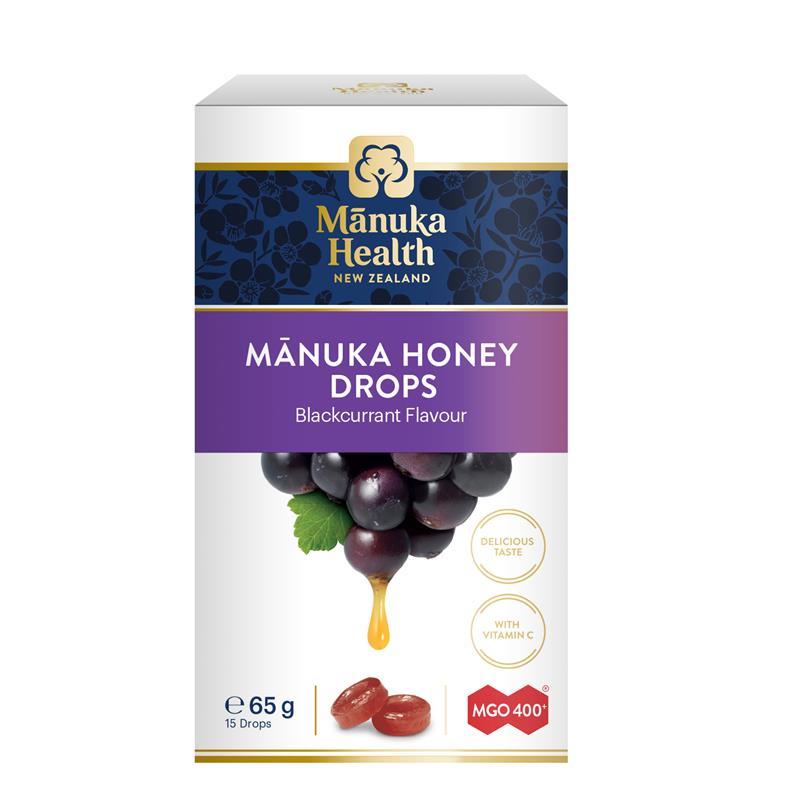 Load image into Gallery viewer, Manuka Health Manuka Honey Drops Blackcurrant 15 Pack 65g
