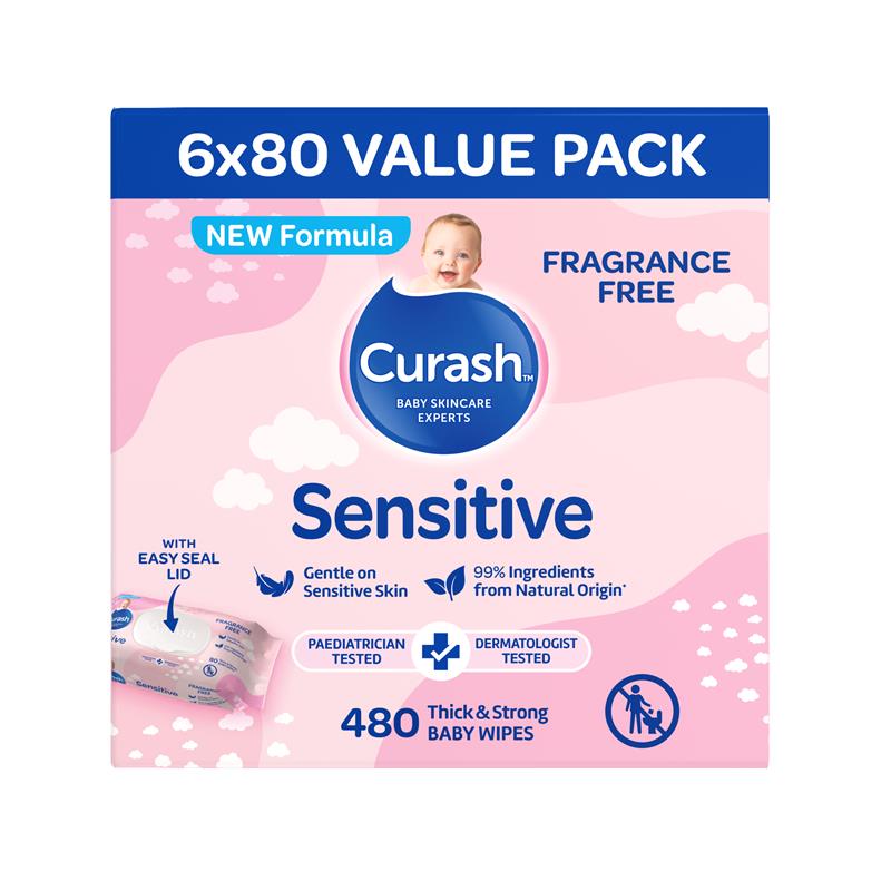 Load image into Gallery viewer, Curash Baby Sensitive Wipes 6 x 80 Value Pack
