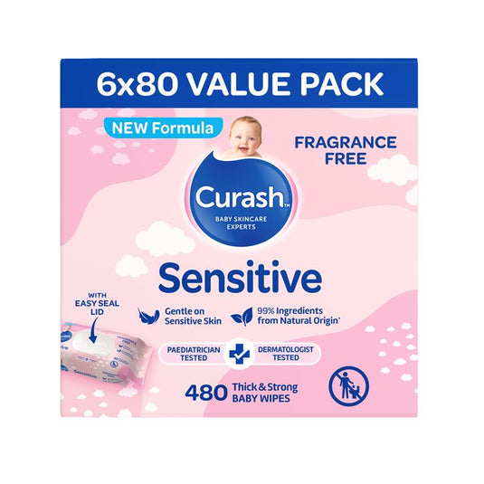 Curash Baby Sensitive Wipes 6 x 80 Value Pack
