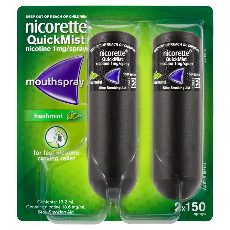 Load image into Gallery viewer, Nicorette Quit Smoking QuickMist Nicotine Mouth Spray Freshmint 2 x 150 Pack

