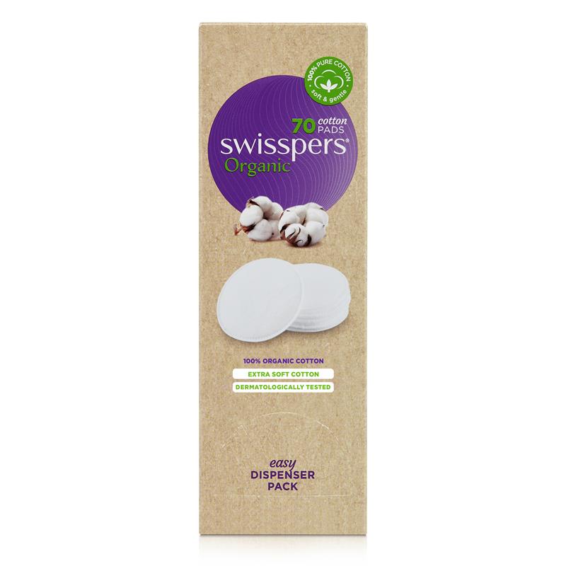 Load image into Gallery viewer, Swisspers Organic Round Cotton Pads Eco Dispenser 70 Pack
