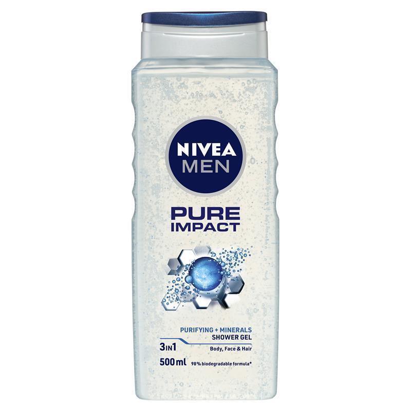 Load image into Gallery viewer, NIVEA MEN Pure Impact 3-IN-1 Shower Gel Body Wash 500ml
