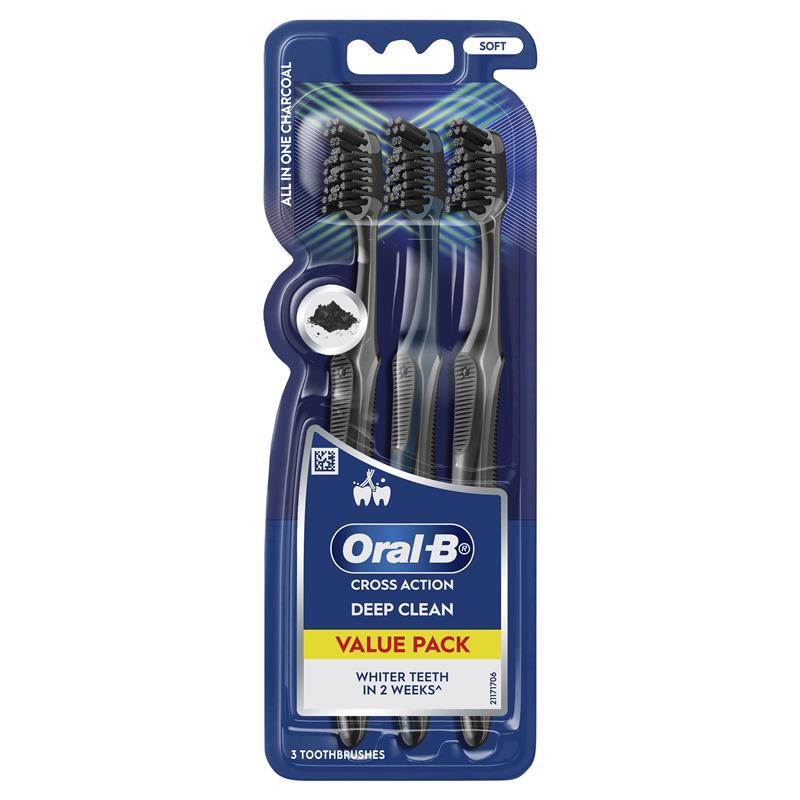 Load image into Gallery viewer, Oral B Toothbrush Cross Action All In One Charcoal 3 Pack
