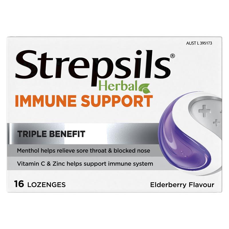 Load image into Gallery viewer, Strepsils Herbal Immune Support Lozenges Elderberry Echinacea 16 Pack
