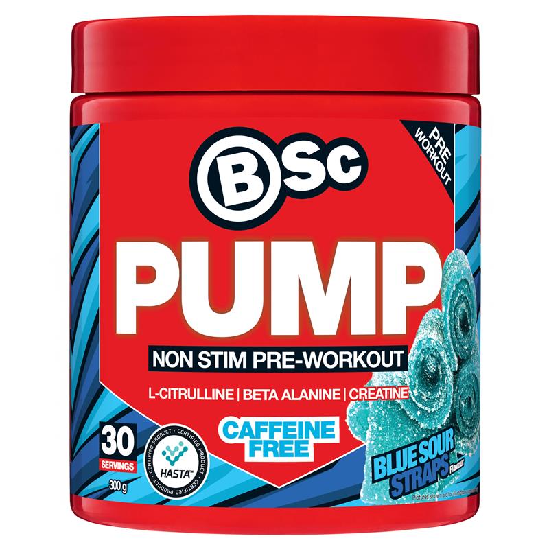 Load image into Gallery viewer, BSc Pump Non Stim Pre-Workout Blue Sour Straps 300g
