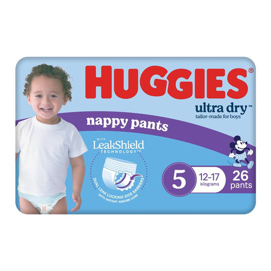 Huggies Ultra Dry Nappy Pants Size 5 12-17kg Boy 26 Pack