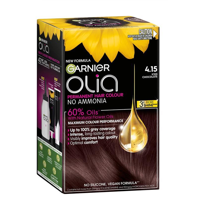 Load image into Gallery viewer, Garnier Olia 4.15 Iced Chocolate Permanent Hair Colour No Ammonia 60% Oils
