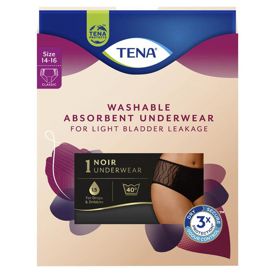 TENA Washable Absorbent Underwear Classic Noir Size 14-16