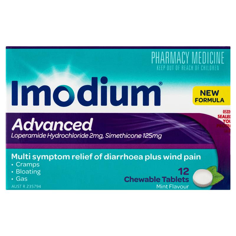Load image into Gallery viewer, Imodium Advanced Diarrhoea Plus Wind Pain Chewable Tablets Mint Flavour 12 Pack
