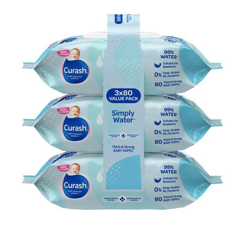 Load image into Gallery viewer, Curash Simply Water Wipes 3 x 80 Pack
