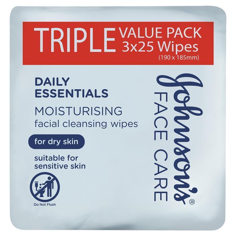 Load image into Gallery viewer, Johnson's Face Care Moisturising Facial Cleansing Wipes For Dry Skin 3 x 25 Pack
