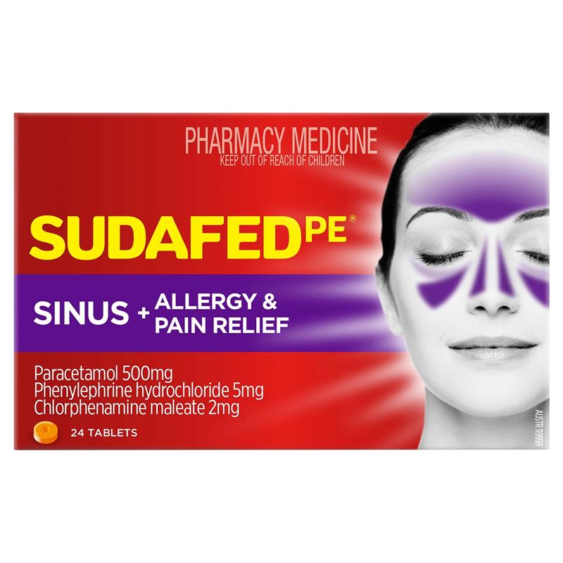 Load image into Gallery viewer, Sudafed PE Sinus + Allergy &amp; Pain Relief Tablets 24 Pack
