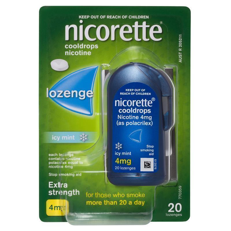 Load image into Gallery viewer, Nicorette Quit Smoking Extra Strength Cooldrops Nicotine Lozenge Icy Mint 20 Pack
