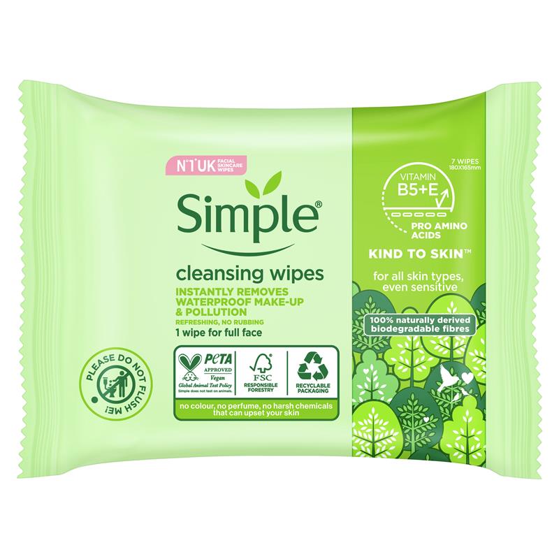 Load image into Gallery viewer, Simple Cleansing Facial Wipes 7 Pack
