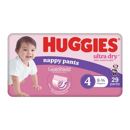 Huggies Ultra Dry Nappy Pants Size 4 9-14kg Girl 29 Pack