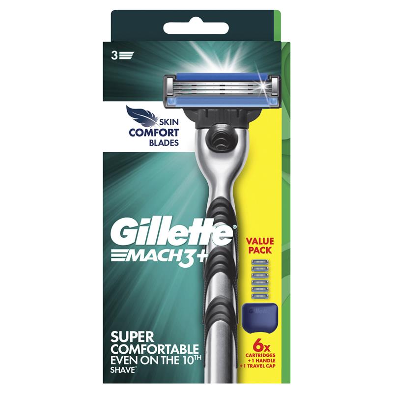 Load image into Gallery viewer, Gillette Mach3+ Razor Replacement Cartridges 1 Handle 6 Cartridges Shave Care
