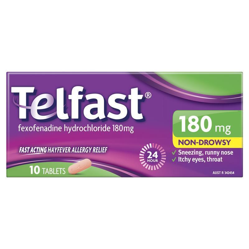Load image into Gallery viewer, Telfast Hayfever Allergy Relief 180mg Antihistamine Tablets Non-Drowsy - 10 Pack
