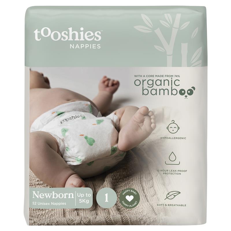 Load image into Gallery viewer, Tooshies Eco Nappies with Organic Bamboo Size 1 Newborn 3-5kg, 52 Pack
