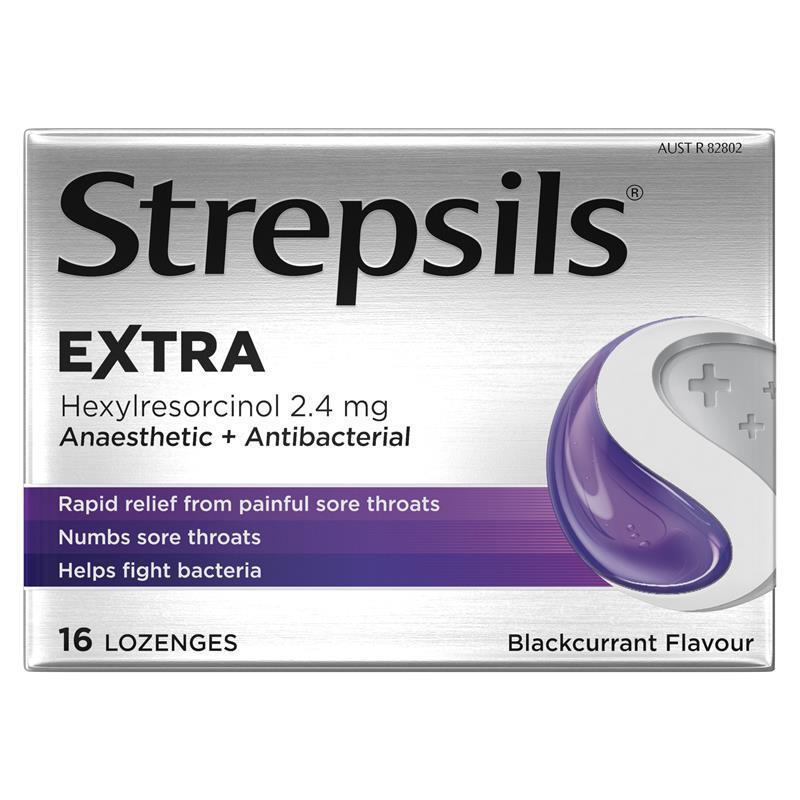 Load image into Gallery viewer, Strepsils Extra Blackcurrant Sore Throat Pain Relief with Anaesthetic Lozenges 16 Pack
