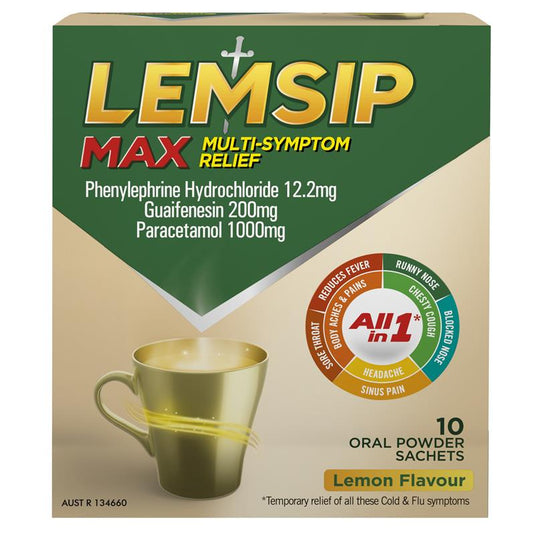 Lemsip Max Multi-Symptom Cold and Flu Relief All-In-1 Hot Drink Lemon 10 pack