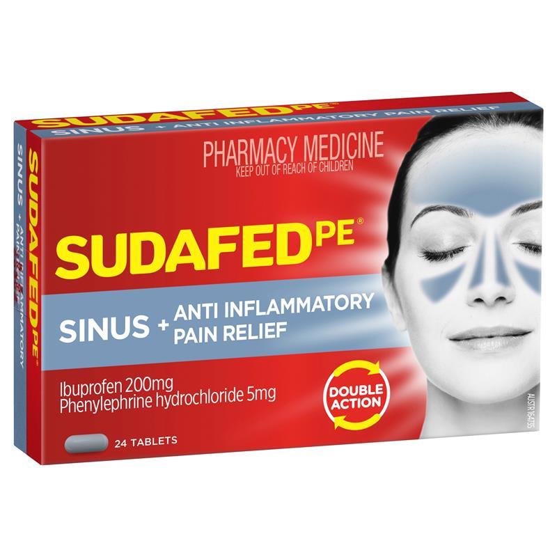 Load image into Gallery viewer, Sudafed PE Sinus + Anti Inflammatory Pain Relief 24 Tablets
