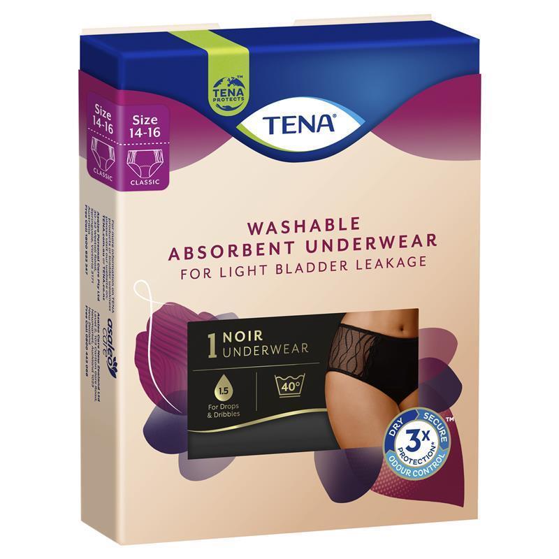 Load image into Gallery viewer, TENA Washable Absorbent Underwear Classic Noir Size 14-16
