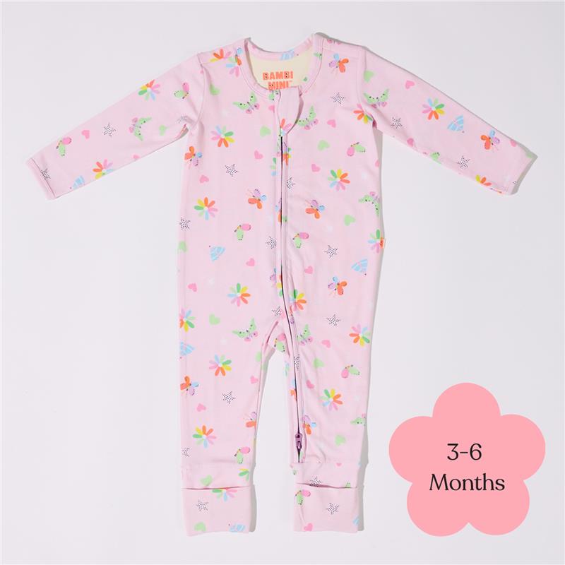 Load image into Gallery viewer, Bambi Mini Co. Wrigglesuit 3-6 Months Pink Festival Bloom
