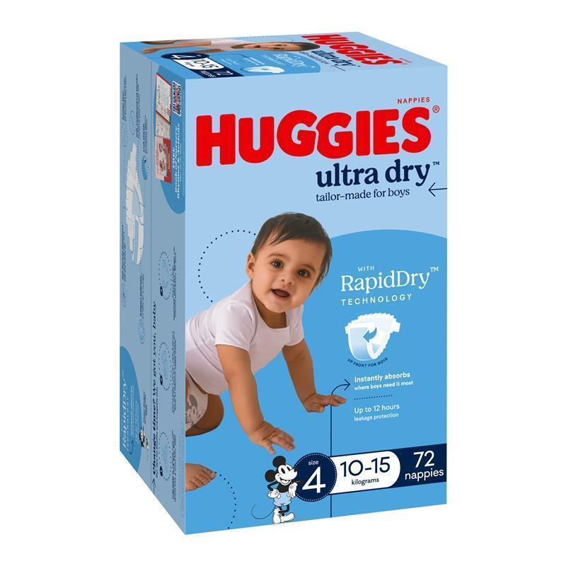 Load image into Gallery viewer, Huggies Ultra Dry Nappies Boy Size 4 Jumbo 72 Pack
