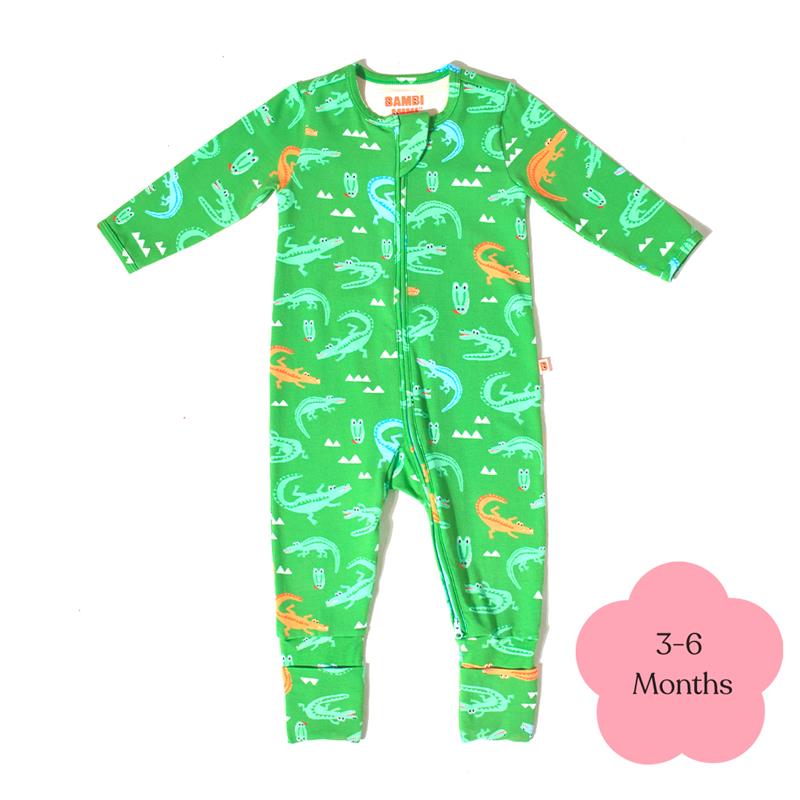Load image into Gallery viewer, Bambi Mini Co. Wrigglesuit Boys Green Crocodile Rock 3-6
