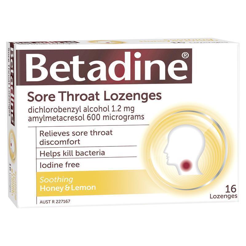 Load image into Gallery viewer, Betadine Sore Throat Lozenges Soothing Honey &amp; Lemon Flavour 16 Pack
