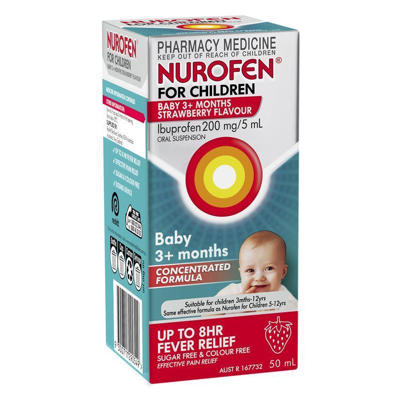 Load image into Gallery viewer, Nurofen For Children Baby 3+ Months Pain and Fever Relief Concentrated Liquid 200mg/5ml Ibuprofen Strawberry 50ml
