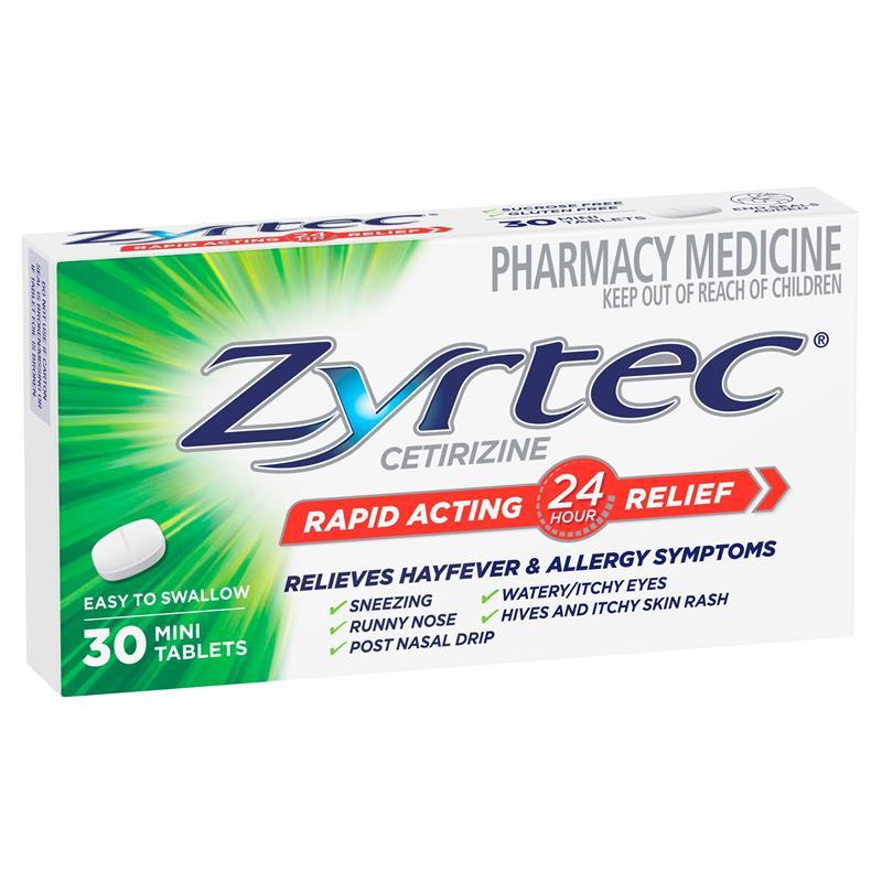 Load image into Gallery viewer, Zyrtec Rapid Acting Antihistamine Allergy &amp; Hayfever Mini Tablets 30 Pack
