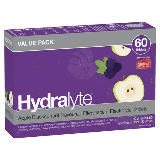 Hydralyte Electrolyte Effervescent Apple Blackcurrant 60 Tablets Exclusive Size