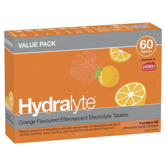 Hydralyte Electrolyte Effervescent Orange 60 Tablets Exclusive Size
