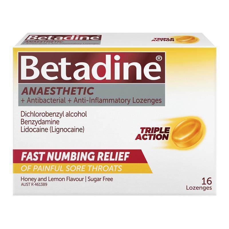 Load image into Gallery viewer, Betadine Sore Throat Anaesthetic Honey &amp; Lemon 16 Lozenges
