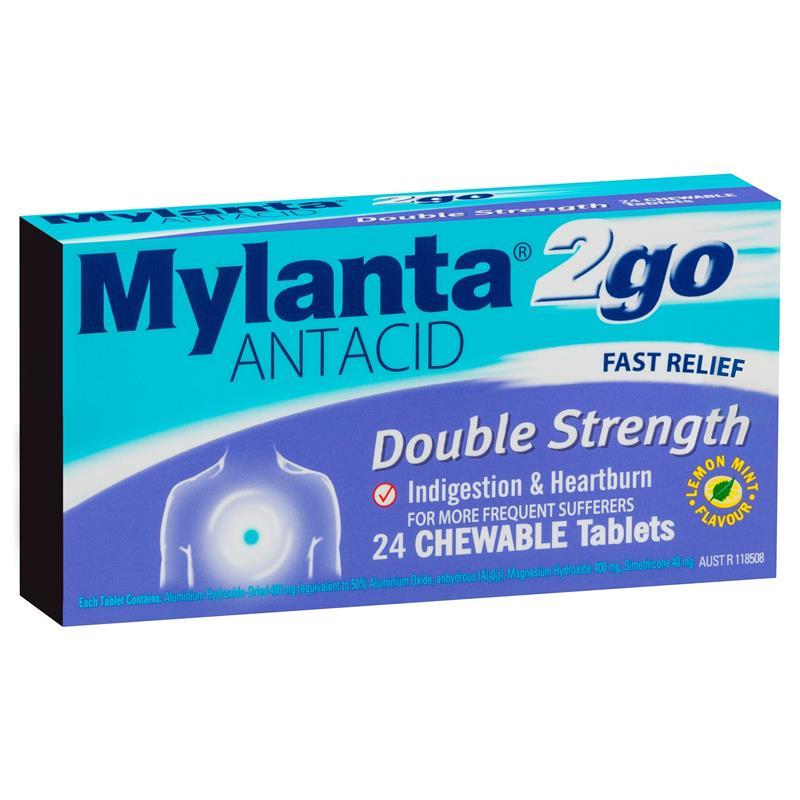 Load image into Gallery viewer, Mylanta 2Go Antacid Double Strength Tablets Lemon Mint 24 Pack
